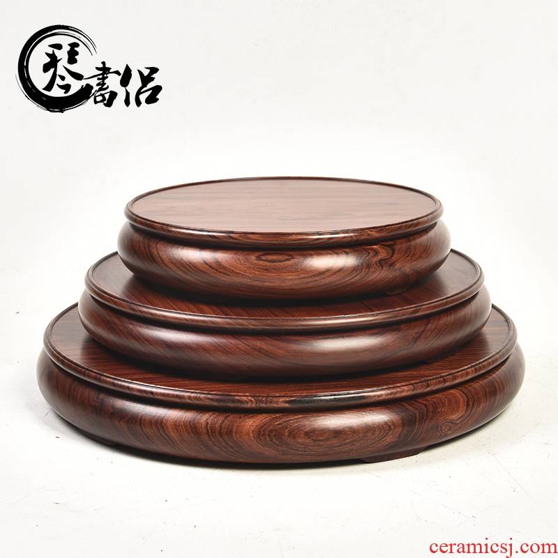 To send Pianology substitutes rosewood carving, circular base annatto of Buddha crafts vase flowerpot base solid wood