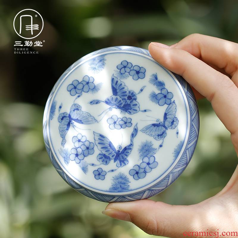Three frequently hall blue tie up lotus flower cover employ jingdezhen ceramic cap lid kung fu tea accessories S04052