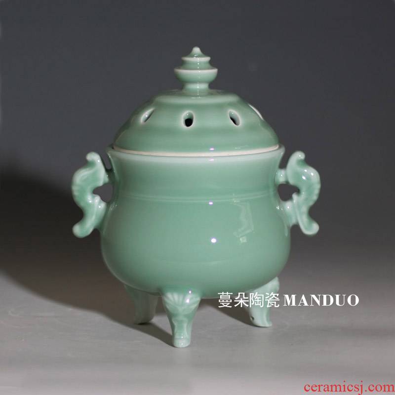 Jingdezhen shadow green ceramic censer ears porcelain present high - grade triangle censer mosquito - repellent incense ta
