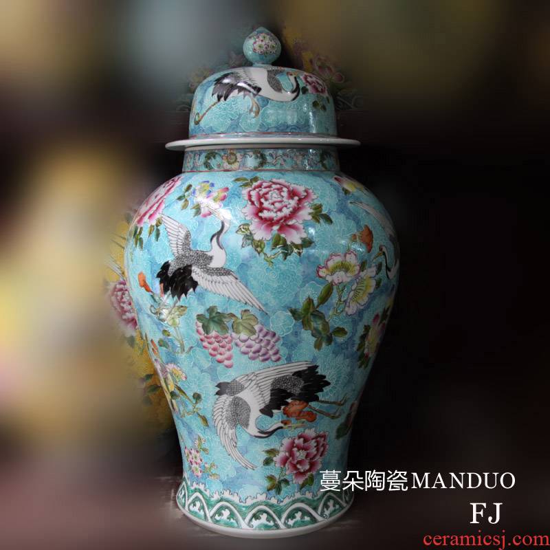 Jingdezhen art pastel archaize general antique architectural art ceramic furnishing articles cranes peony general pot