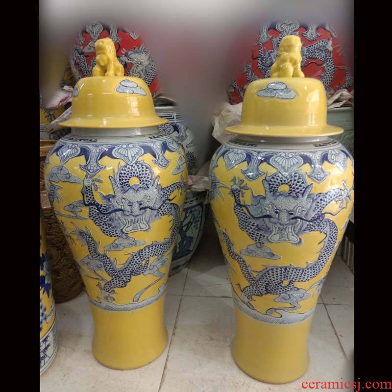 Jingdezhen 37 100 cm high general cover pot in yellow peach ceramic jar of household soft adornment porcelain furnishing articles