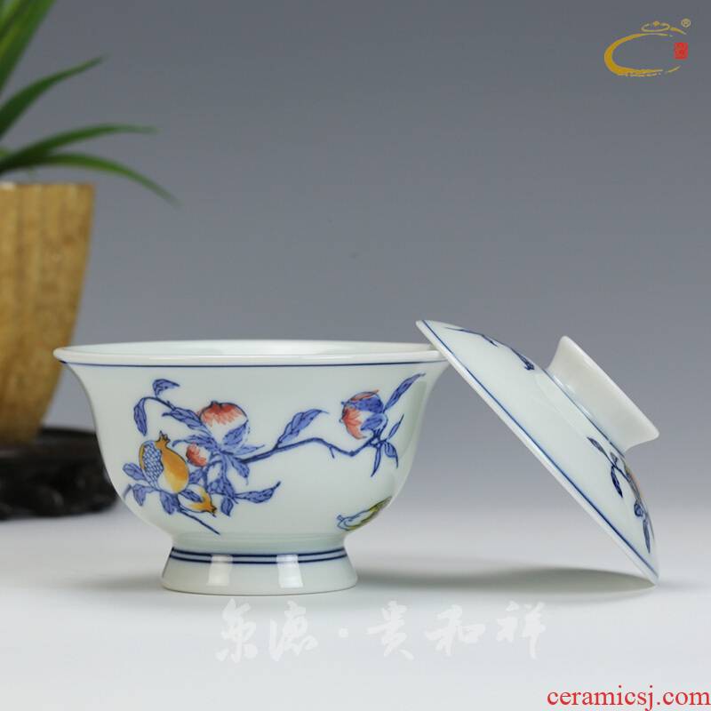 And auspicious ceramic cups jingdezhen blue And white color bucket hand - made tureen jing DE worship only three bowl bowl tea cups