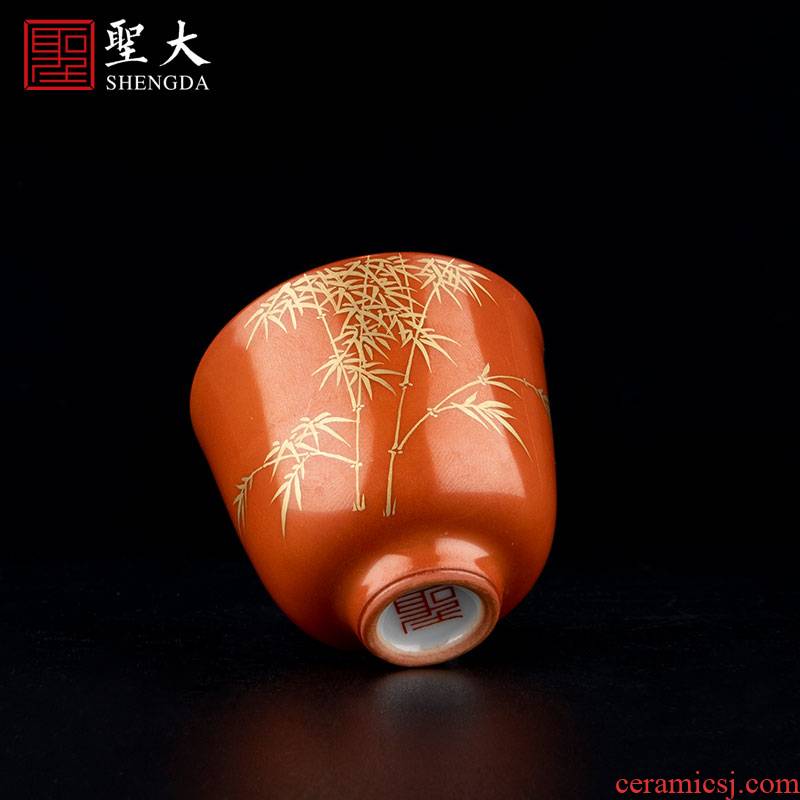 Holy big ceramic coral red paint at the age of poetic sample tea cup masters cup jingdezhen tea set manually kung fu tea cups