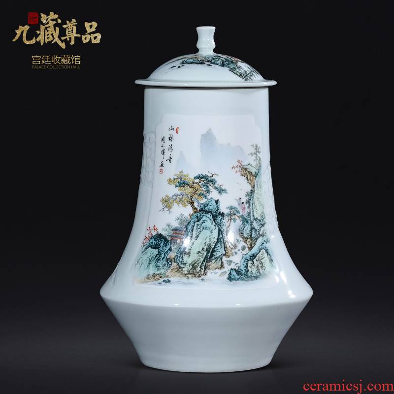 The Master of jingdezhen ceramics hand - made pastel landscape caddy fixings Chinese teahouse rich ancient frame sitting room adornment is placed