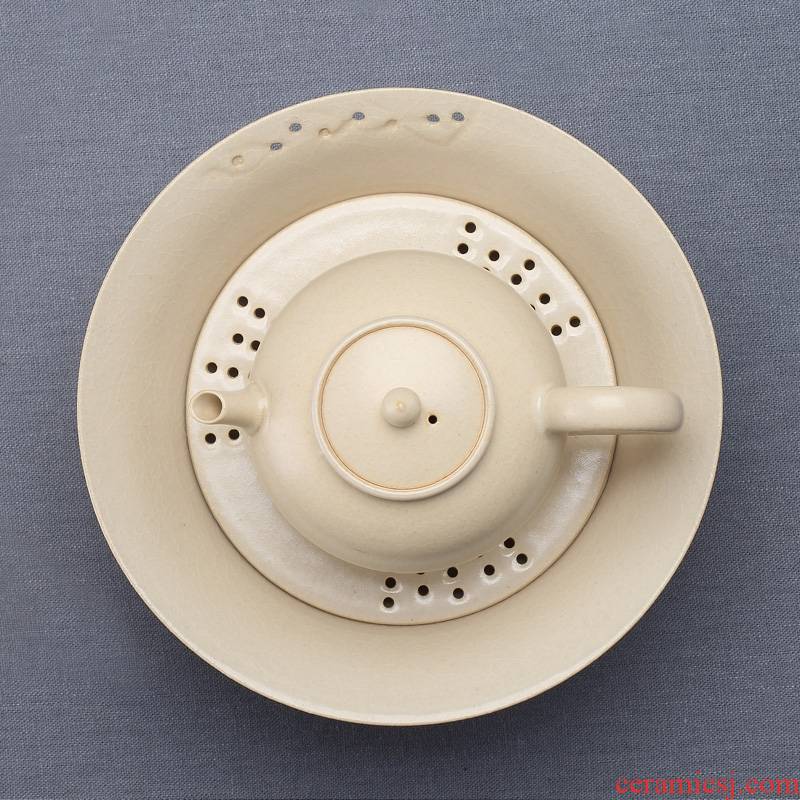 Qiao mu jingdezhen plant ash glaze on kung fu tea set TaoMingTang manual white clay pot saucer dry mercifully machine