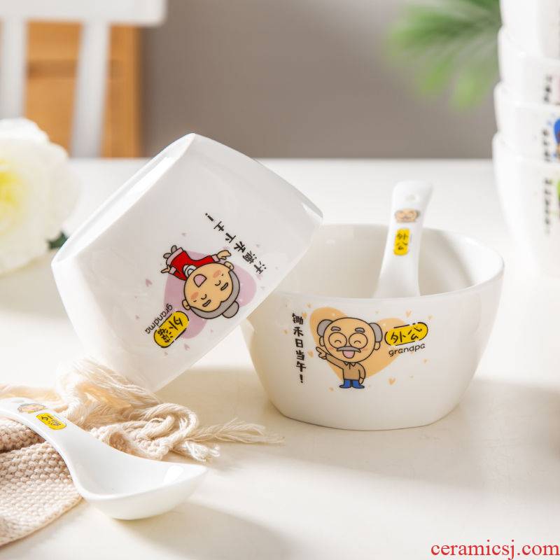 The Parent - child tableware creative express cartoon party bowl of a family of four household single ceramic bowl bowl spoon set family