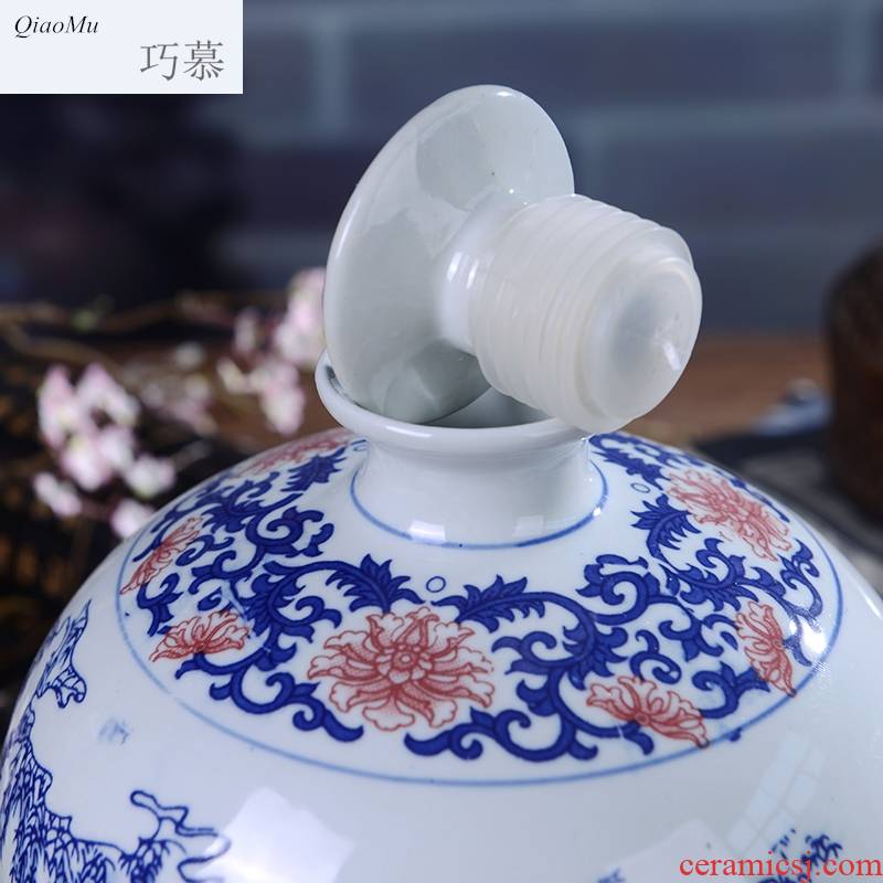 Qiao mu seal altar 5 jins of ceramic bottle wine storage household small wine jar ten catties flagon of blue and white porcelain