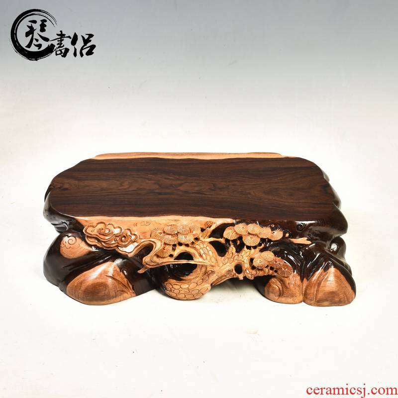 Ebony woodcarvings stone base fine carving songhua base flowers miniascape base handicraft furnishing articles duke guan base