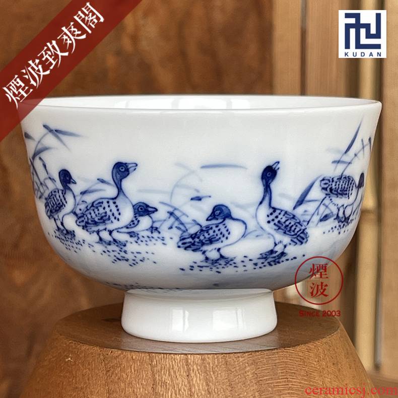 Jingdezhen nine calcinations hand - made of blue and white flower duck blue and white porcelain hand mud chamber pressure hand a cup of tea cups