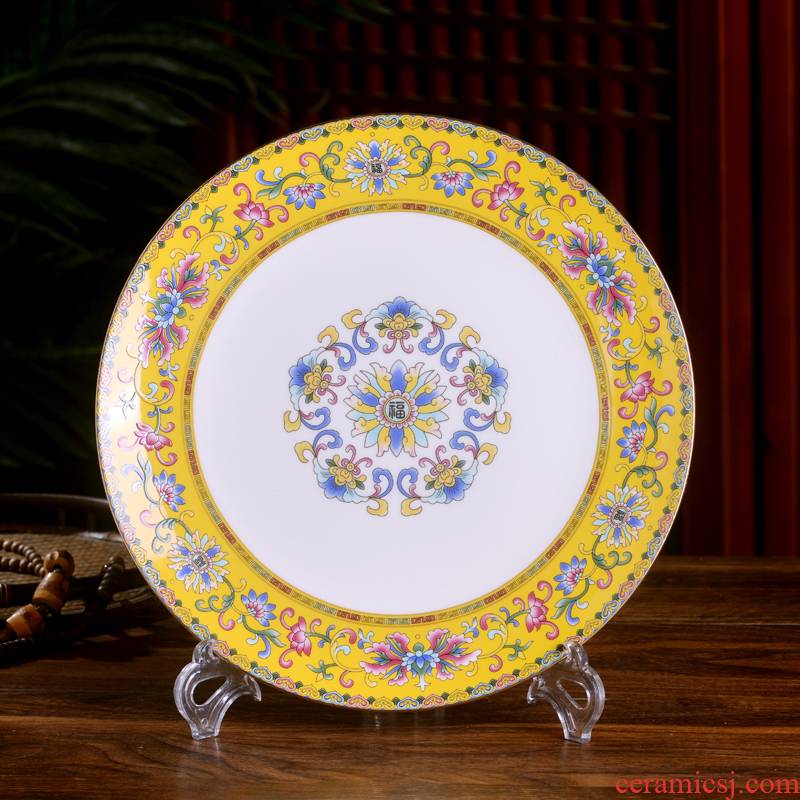 Jingdezhen colored enamel porcelain tableware 10 "new Chinese style household ipads porcelain rice soup plates deep dish plates