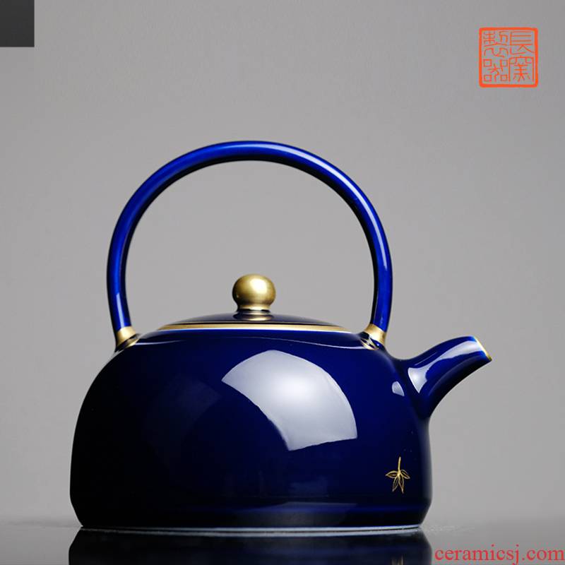 Offered home - cooked ju long pot of jingdezhen up system, implement the blue paint to girder manual archaize ceramic tea pot