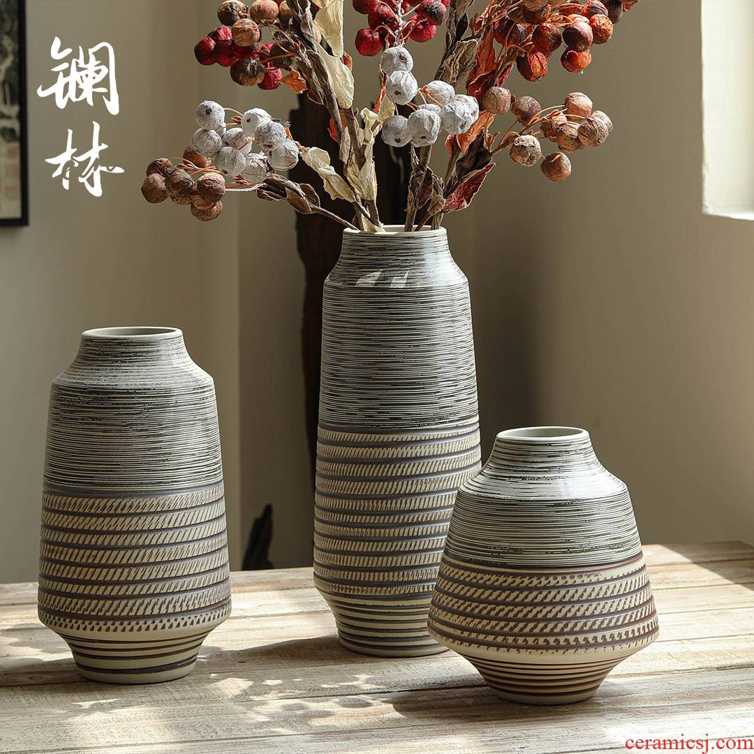 Ceramic vase Nordic creative contracted sitting room flower arranging wabi-sabi zen wind coarse some Ceramic pot dry flower adornment small place