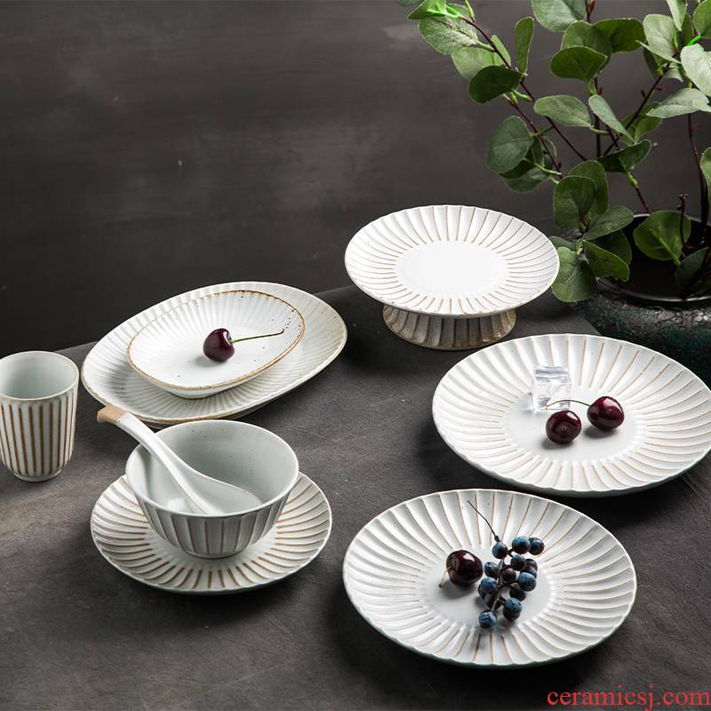 Japanese coarse pottery plate tableware suit household retro characteristic ceramic bowl fish plate of noodles in soup bowl bowl of salad bowl