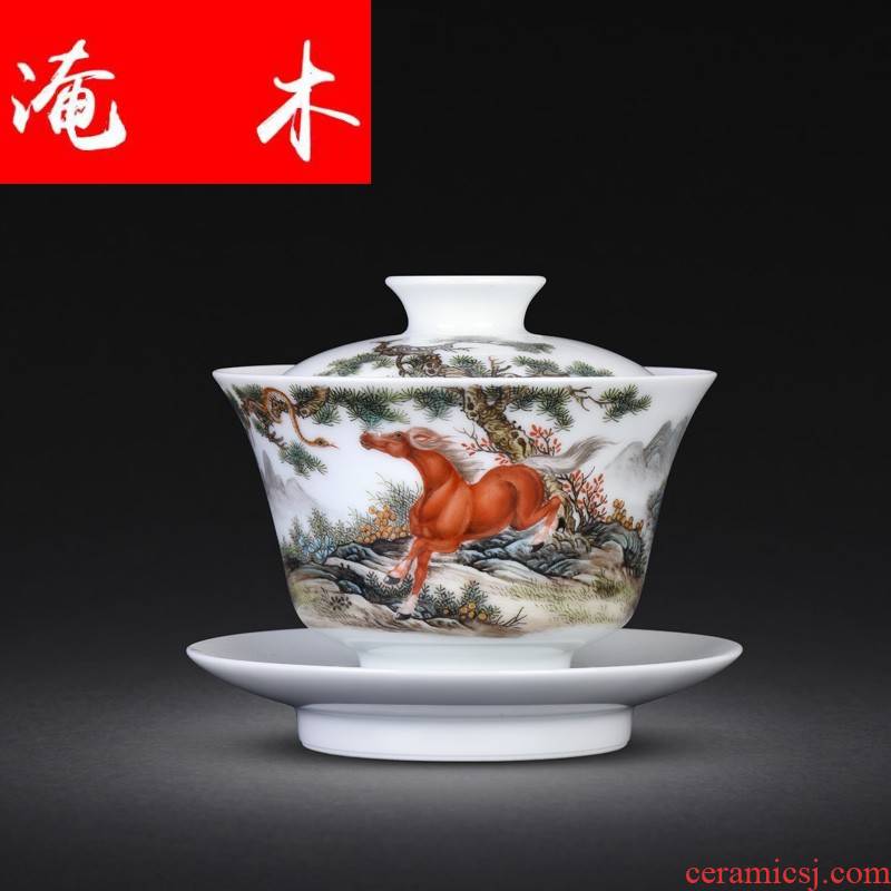 Beasts submerged wood jingdezhen up with porcelain enamel pure manual painting kung fu tea set three ancient tureen tea mercifully