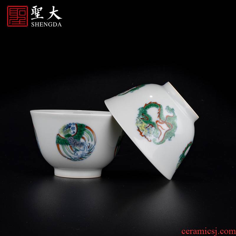 Holy big porcelain kangxi porcelain dou CaiTuan longfeng pattern master cup jingdezhen high - grade tea kungfu tea cups