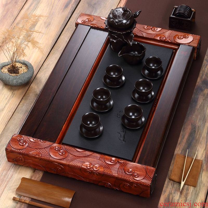 Longed for home opportunely purple sand tea sets tea of a complete set of real wood ebony kung fu tea tray is contracted tea tea table