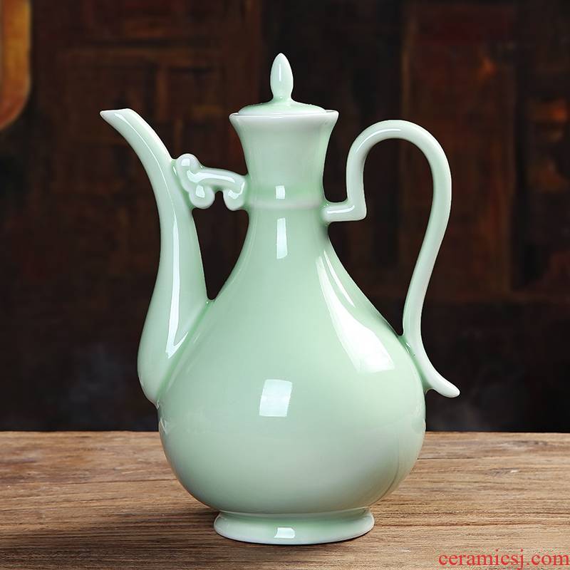 Qiao mu ceramics hip home wine Chinese celadon creative archaize points 1 catty single pot liquor wine package