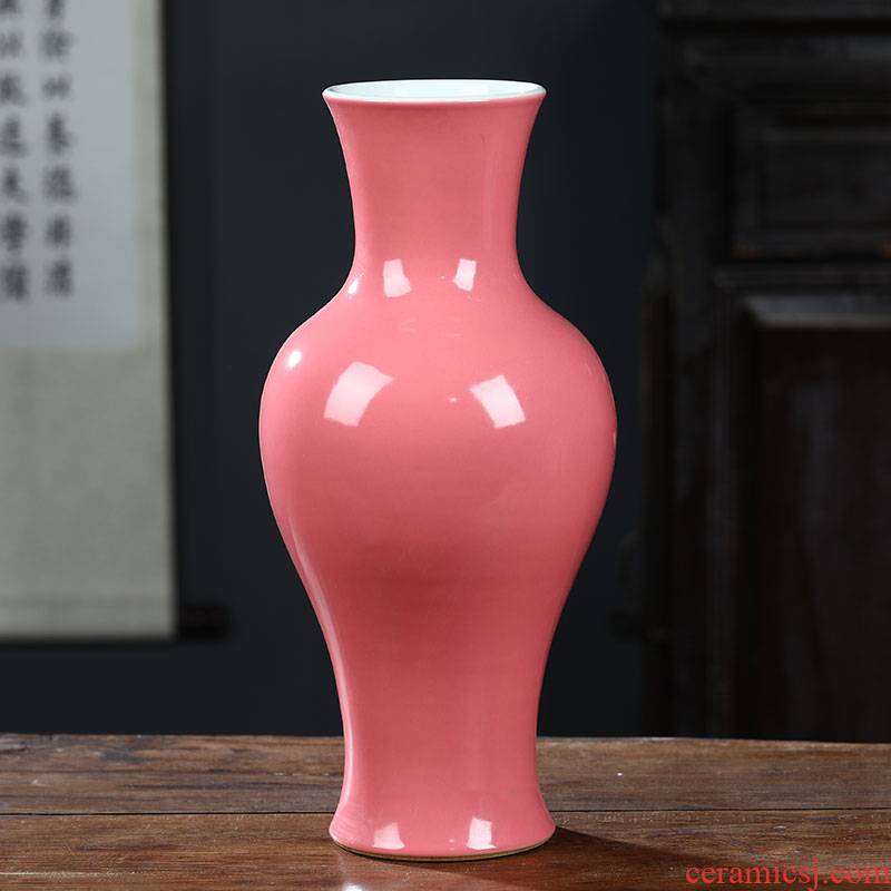 Jingdezhen ceramics pink color glaze vase sitting room of Chinese style household study flower arranging flower, adornment is placed