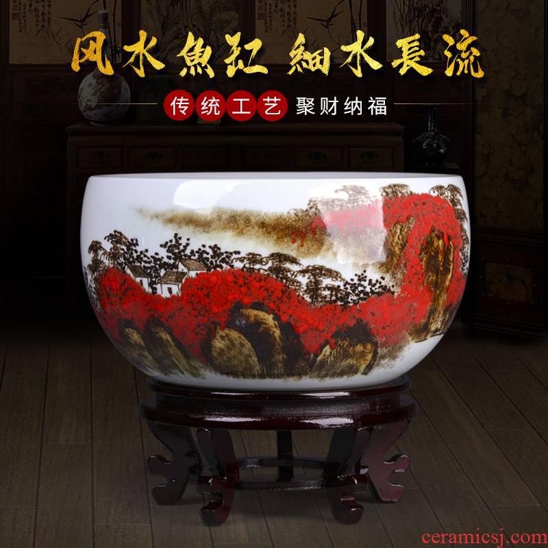 Jingdezhen ceramics basin bowl lotus lotus feng shui plutus aquarium large fish of new Chinese style adornment furnishing articles