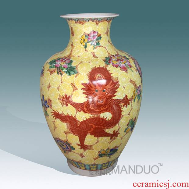 Jingdezhen hand - made pastel dragon vase high - grade high - grade gift porcelain vase furnishing articles furnishing articles villa living room