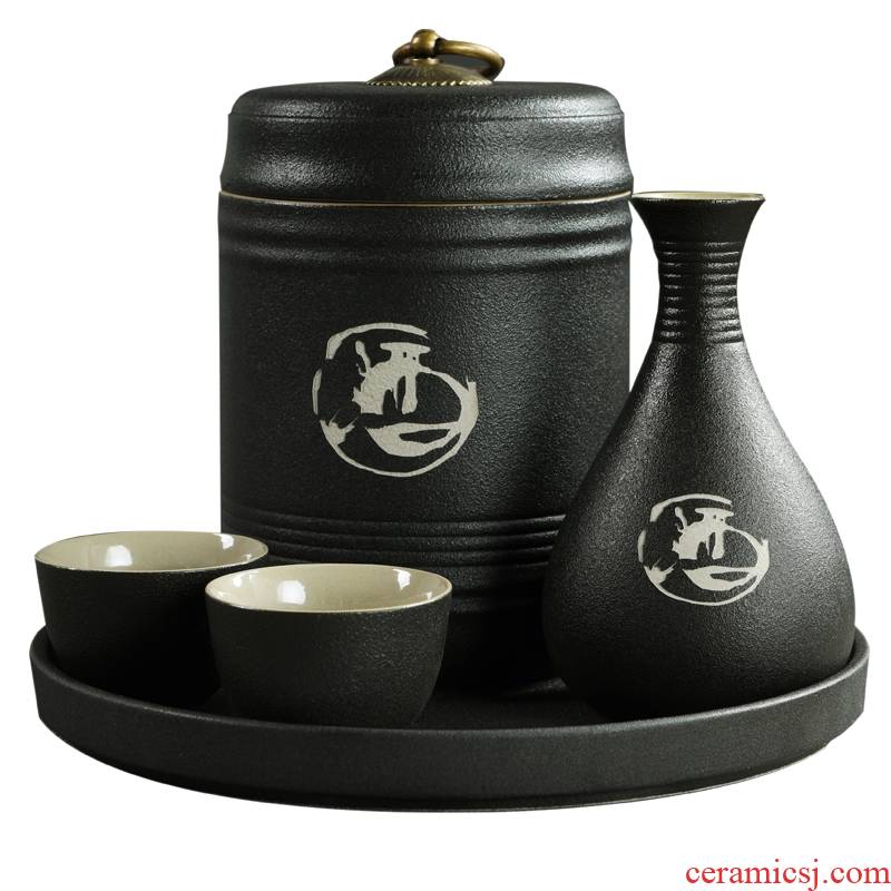 Qiao mu black zen wind temperature ceramic wine home wine wine wine pot hot warm wine pot heating liquor cup wine