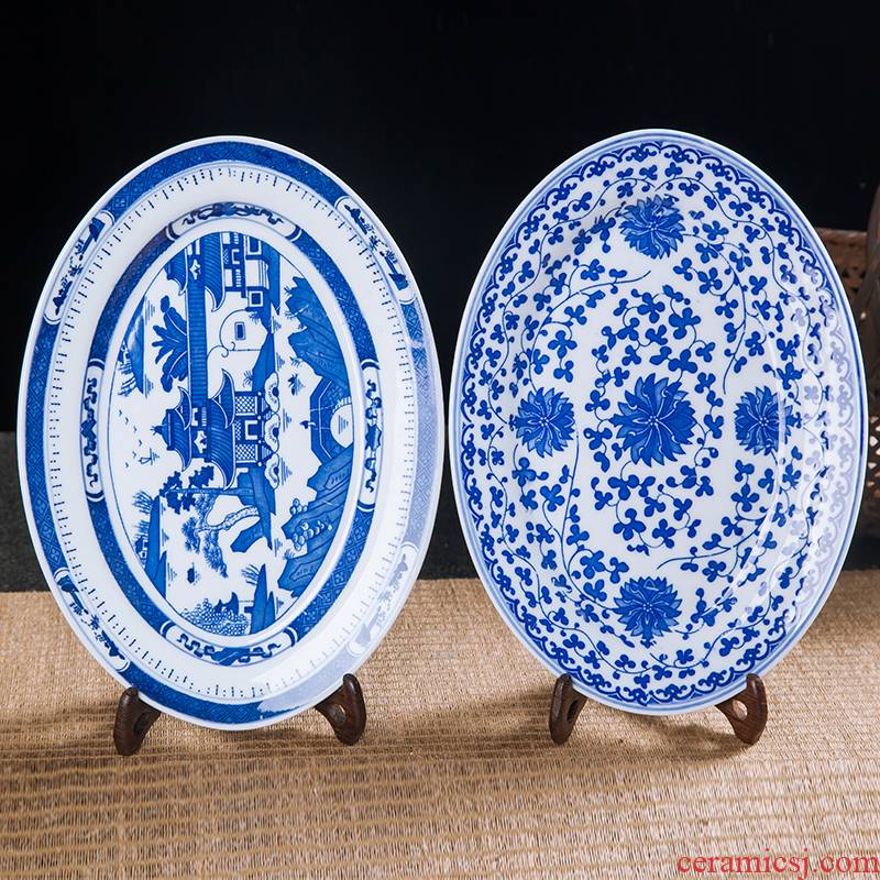 The Fish dish ceramic rectangular plates under large household glaze color jingdezhen blue and white porcelain steamed Fish dish steaming roast whole Fish dish