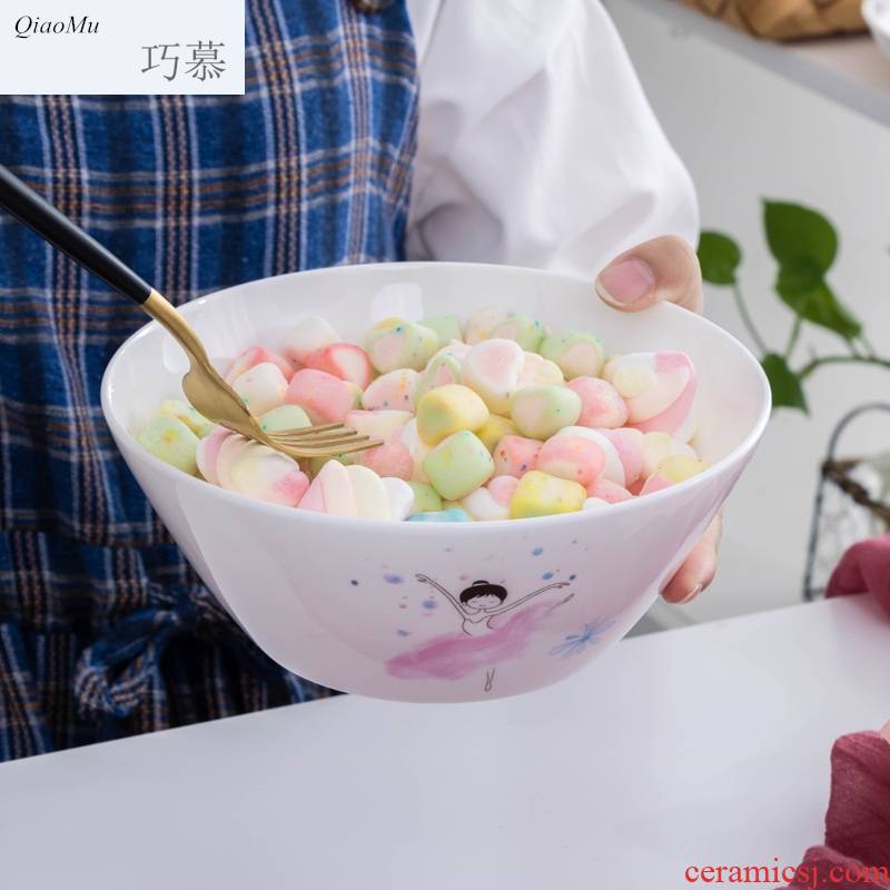 Qiao mu rice dishes suit household pink cartoon 0 single and double the romantic and lovely young girl heart of ceramic tableware