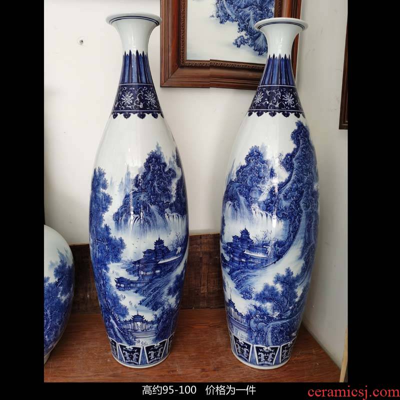 Jingdezhen blue and white landscape olive hand - made bowling 60, 80, 90, 100 cm vase every vase that occupy the home