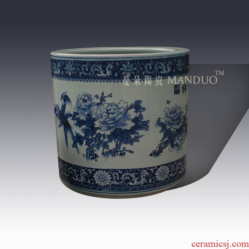 Jingdezhen porcelain painting of flowers and thick quiver straight display vase painting crack quiver straight study vase