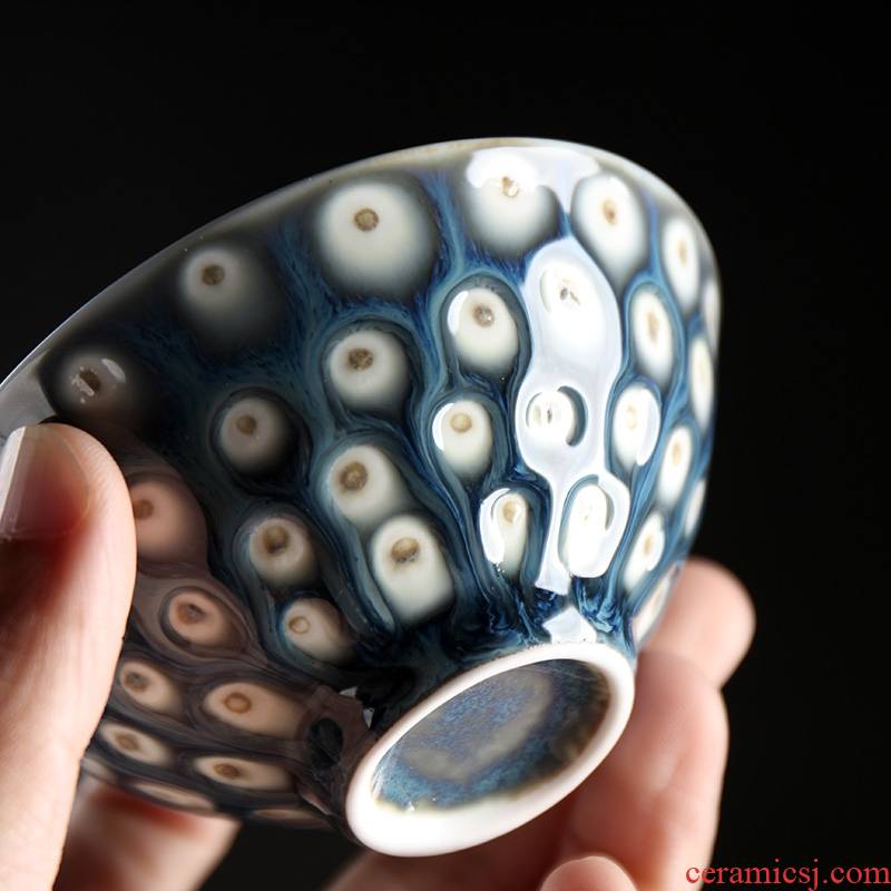 Qiao mu with peacocks CPU master cup single cup silver cup up ceramic kung fu tea tea tea light cup