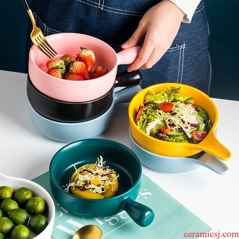Web celebrity dish dish dish creative ceramic baking bake oven bowl bowl dish home with handle hot Nordic tableware