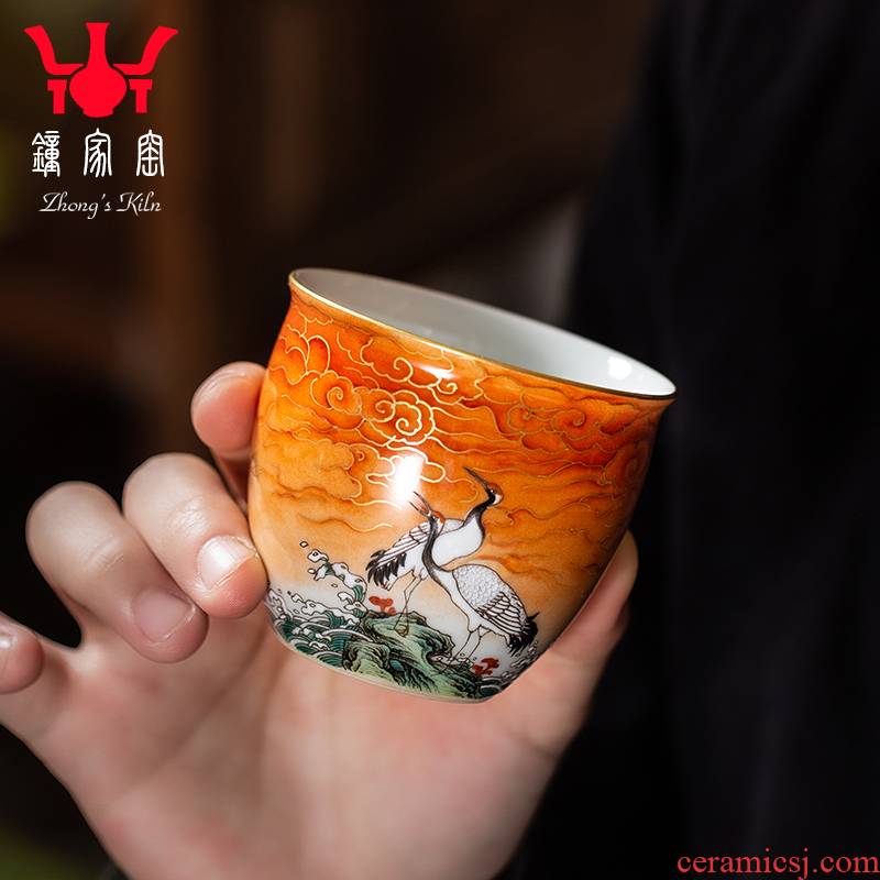 Clock home trade, one cup of single CPU jingdezhen hand alum red small teacups hand - made sea crane tea tea cups