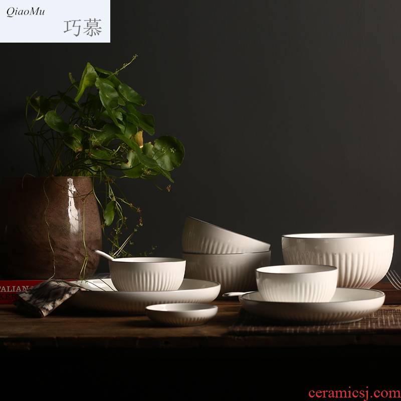 Qiao mu creative ceramic home dishes plate embossed plate 0 portfolio cutlery sets the rice bowls rainbow such use flat