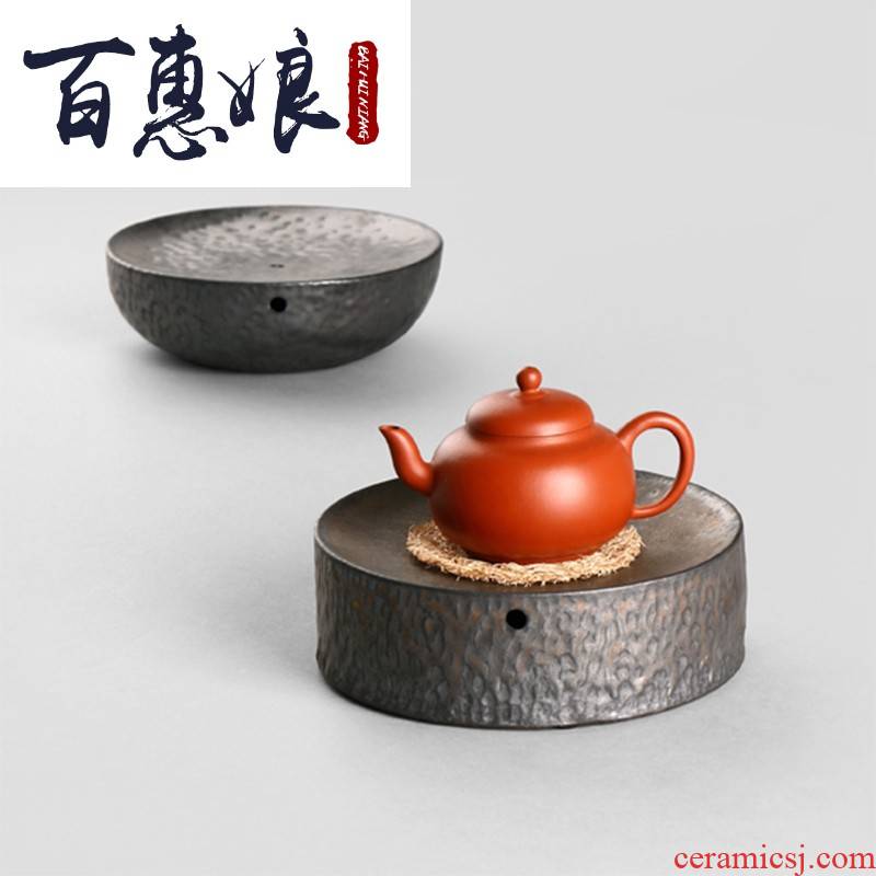 (niang coarse TaoGan mercifully plate of small ceramic tea tray household pot type 12 water pot bearing a pot of tea mat purple restoring ancient ways