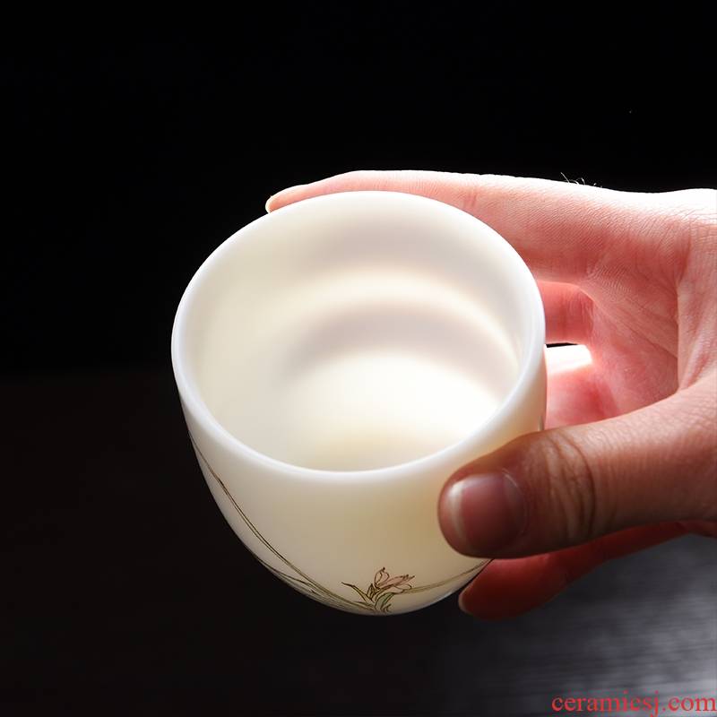 Qiao mu dehua white porcelain tea set manually kung fu tea cups individual cup sample tea cup suet jade porcelain ceramic main single CPU