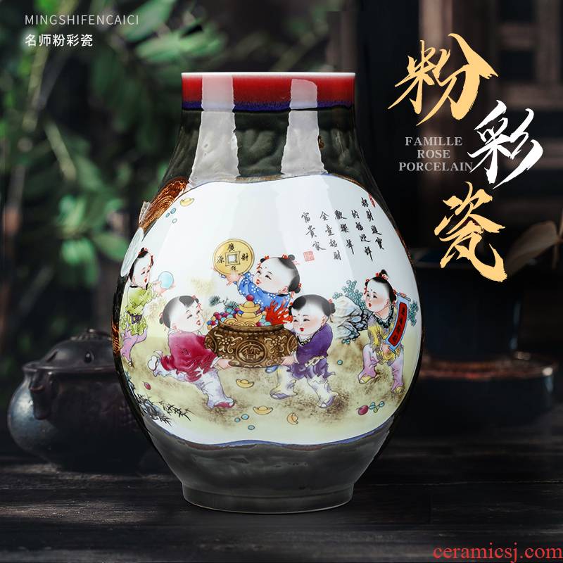 Jingdezhen ceramic vase Chinese style flower adornment pastel f barrels of porcelain carving the sitting room porch home furnishing articles