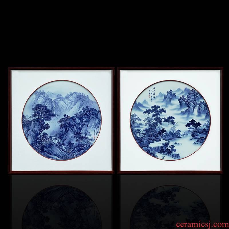 Jingdezhen blue and white landscape hand - made porcelain plate painting scenery sitting room adornment study porch sofa setting wall hang a picture