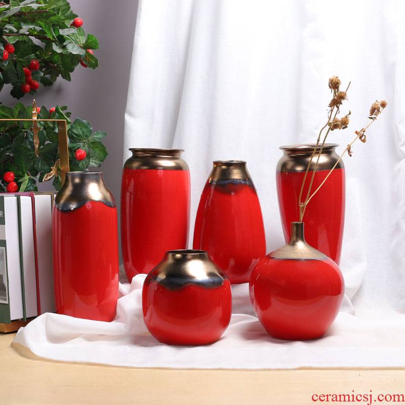 Ceramic floret bottle metal glaze and Chinese red red new Chinese style wedding celebrations flower arrangement sitting room desktop furnishing articles