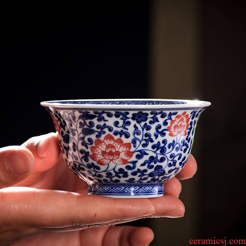 Pure manual hand - made ceramic masters cup of jingdezhen blue and white porcelain teacup single cup sample tea cup individual cup pressure hand cup