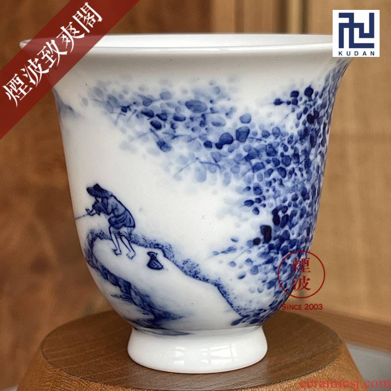 Jingdezhen nine calcinations hand - made blue - and - white porcelain hand landscape beauty fishing cup tea cups