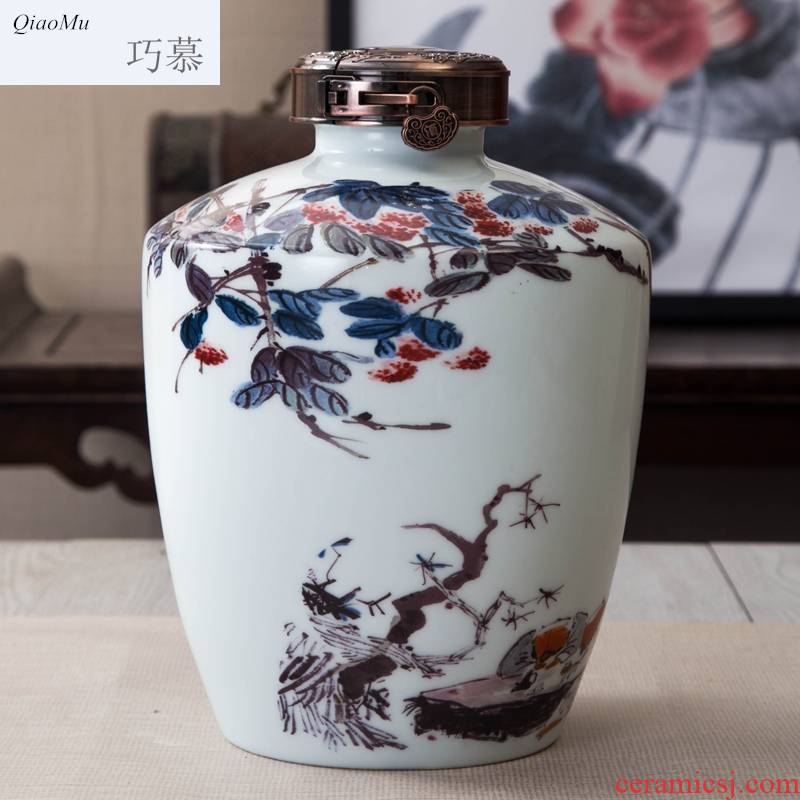 Qiao mu jingdezhen ceramic jar home antique white wine wine bottle 5 jins of ten catties seal an empty bottle mercifully jars