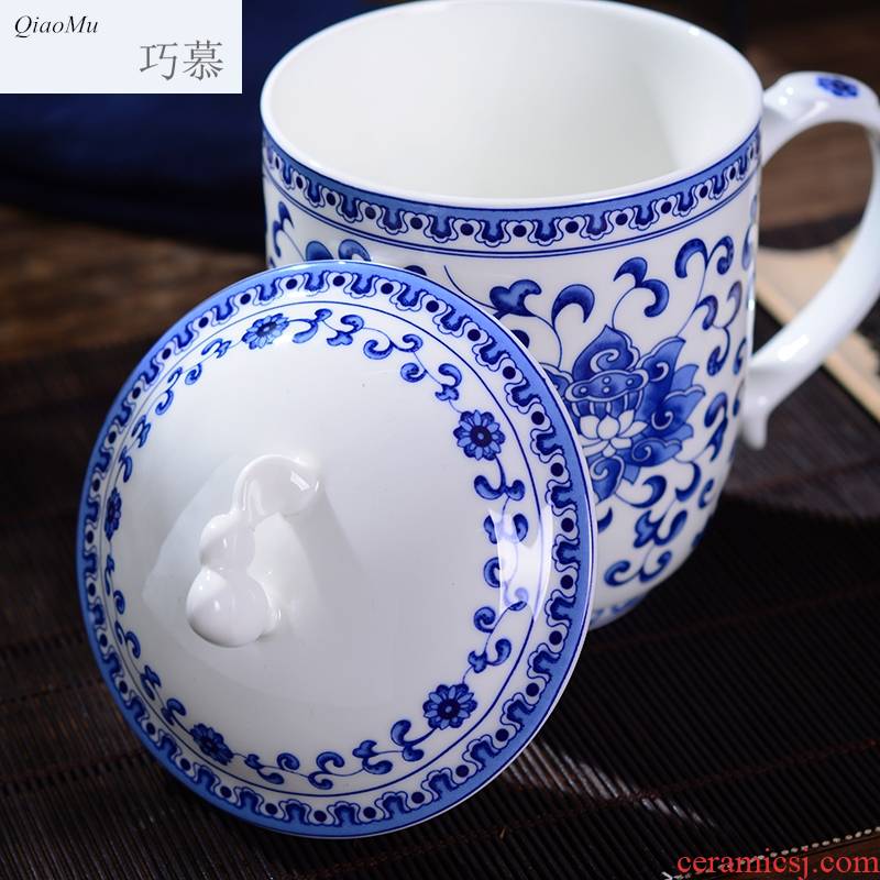 Qiao mu jingdezhen ipads porcelain cup with cover household glair big glass tea cup 800 ml gift customization