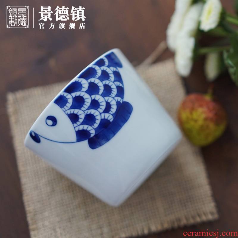 The Custom jingdezhen flagship store hand - made ceramic small blue cup of household tea tea sample tea cup personal special tea cups