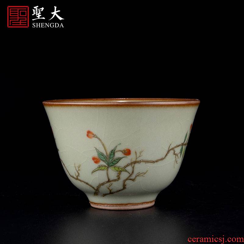 Holy big ceramic green glaze enamel a fold branch flowers sample tea cup masters cup jingdezhen tea pure manual kung fu tea cups