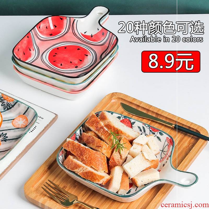 Web celebrity home plate oven baked baked FanPan Nordic baking tray is creative ceramic tableware with handle food dish