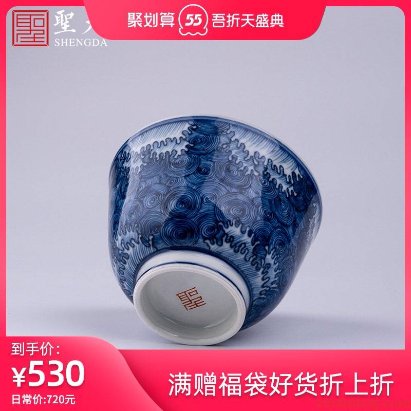 Holy big blue - and - white ceramics with water lines master cup manual hand - made jingdezhen tea kungfu tea cup sample tea cup