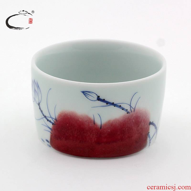 Blue and white youligong and auspicious lotus bucket cup jing DE hand - made under the glaze of jingdezhen ceramic cups master sample tea cup