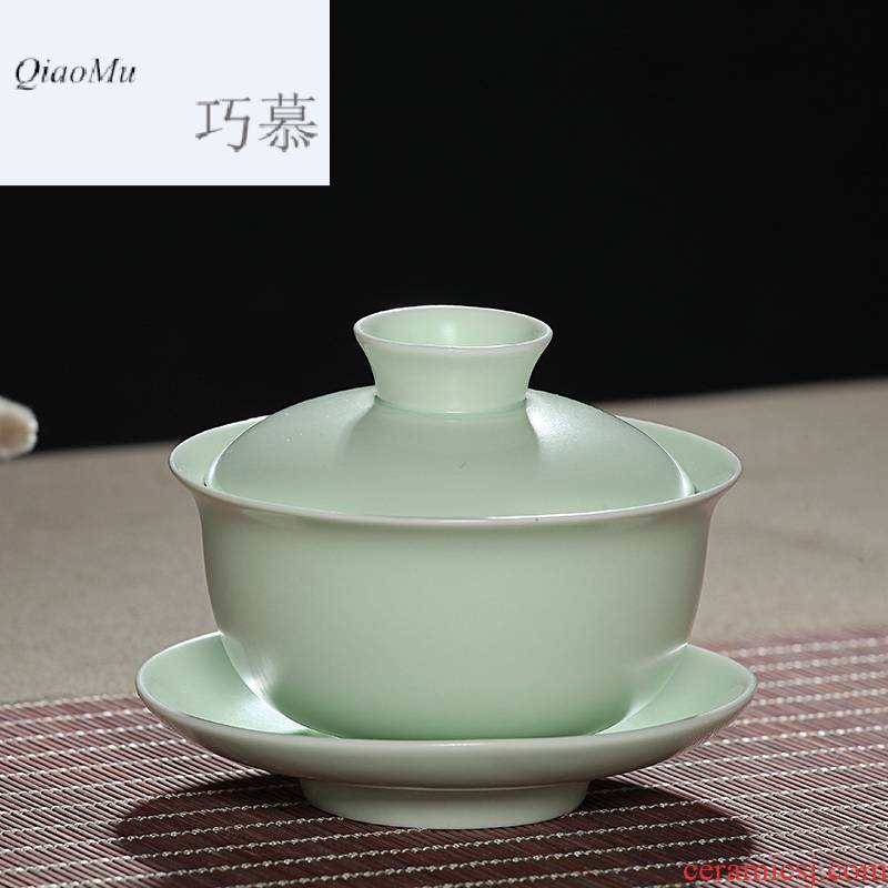 Qiao mu tureen to use large tea tea bowl of blue and white porcelain ceramic cups white porcelain three use hand grasp pot cup