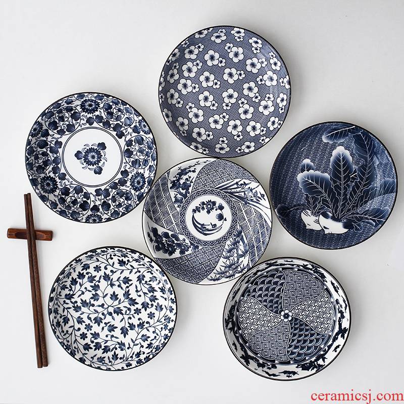 7-8 inches under the blue and white glazed color porcelain dish dish dish circular deep dish home cuisine dishes suit 4-6 suit