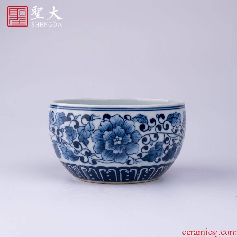 Holy big blue - and - white porcelain lotus petals edging around peony lines lie fa cup manual hand - made jingdezhen tea sample tea cup